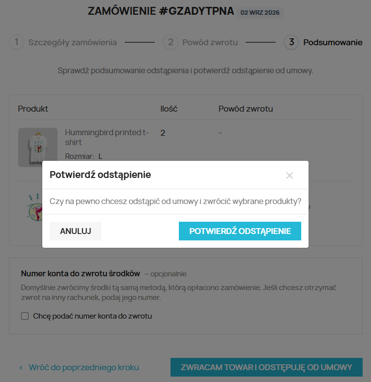 Dodatkowe potwierdzenie odstąpienia od umowy