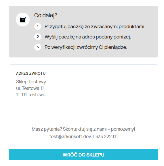 Instrukcja kolejnych kroków po zwrocie