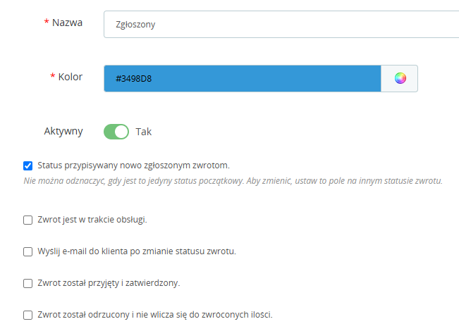 Własne statusy zwrotu